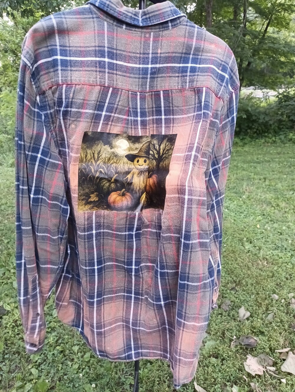 Upcycled Flannel Fall Halloween Ghost Old Truck Primitive Bleached Curated Large - Picture 2 of 4